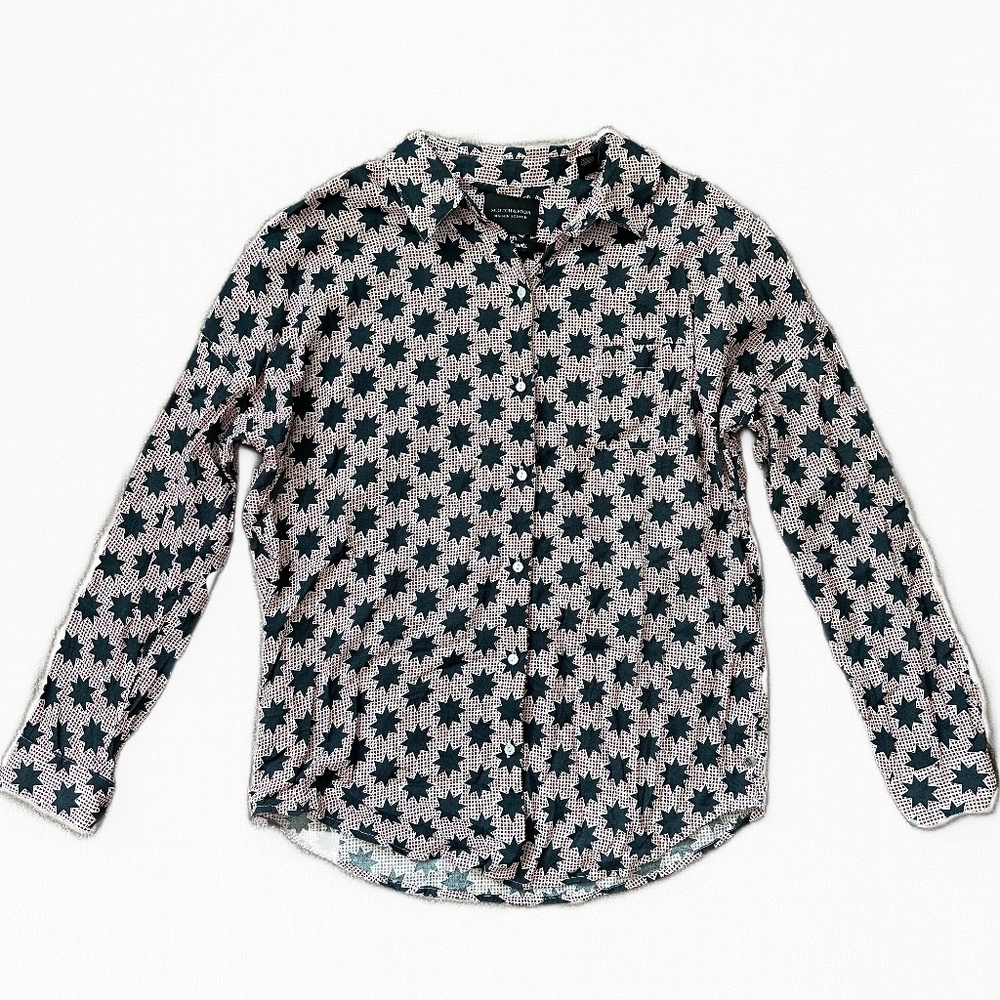 Scotch and Soda Womens XS Patterned Dress Shirt, Red/White with Starburst Print